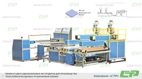 Линия из двух одношнековых экструдеров для производства трехслойной воздушно-пузырьковой плёнки